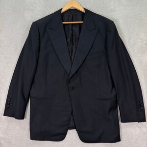 Leonard Logsdail Bespoke Mens 42S Black Tuxedo Jacket Peak Lapel Custom Blazer